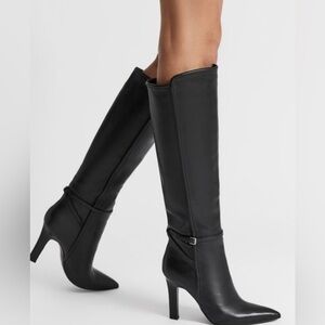 REISS Black leather knee high boots
